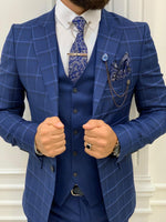 Load image into Gallery viewer, Argeli Sax Plaid Slim Fit Suit-baagr.myshopify.com-1-BOJONI
