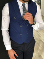 Load image into Gallery viewer, Slim-Fit Double  Breasted Vest Blue-baagr.myshopify.com-suit-BOJONI
