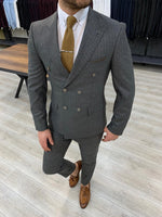 Load image into Gallery viewer, Zapali Gray Double Breasted Slim Fit  Suit-baagr.myshopify.com-1-BOJONI
