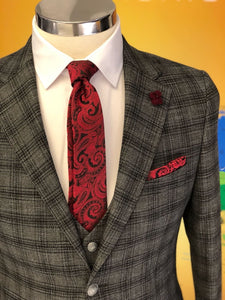 Slim-Fit Plaid Suit Vest Gray-baagr.myshopify.com-suit-BOJONI