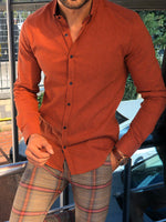 Load image into Gallery viewer, Oro Slim-Fit Patterned Shirt Orange-baagr.myshopify.com-Shirt-BOJONI
