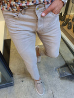 Load image into Gallery viewer, Sparks Beige Slim Fit Handmade Jeans-baagr.myshopify.com-Pants-BOJONI

