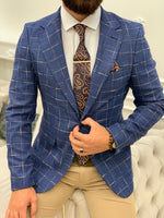 Load image into Gallery viewer, Serra Blue Slim Fit Plaid Suit-baagr.myshopify.com-1-BOJONI

