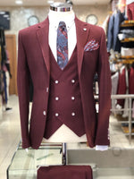 Load image into Gallery viewer, Slim-Fit Plaid Suit Vest Bordeaux-baagr.myshopify.com-suit-BOJONI
