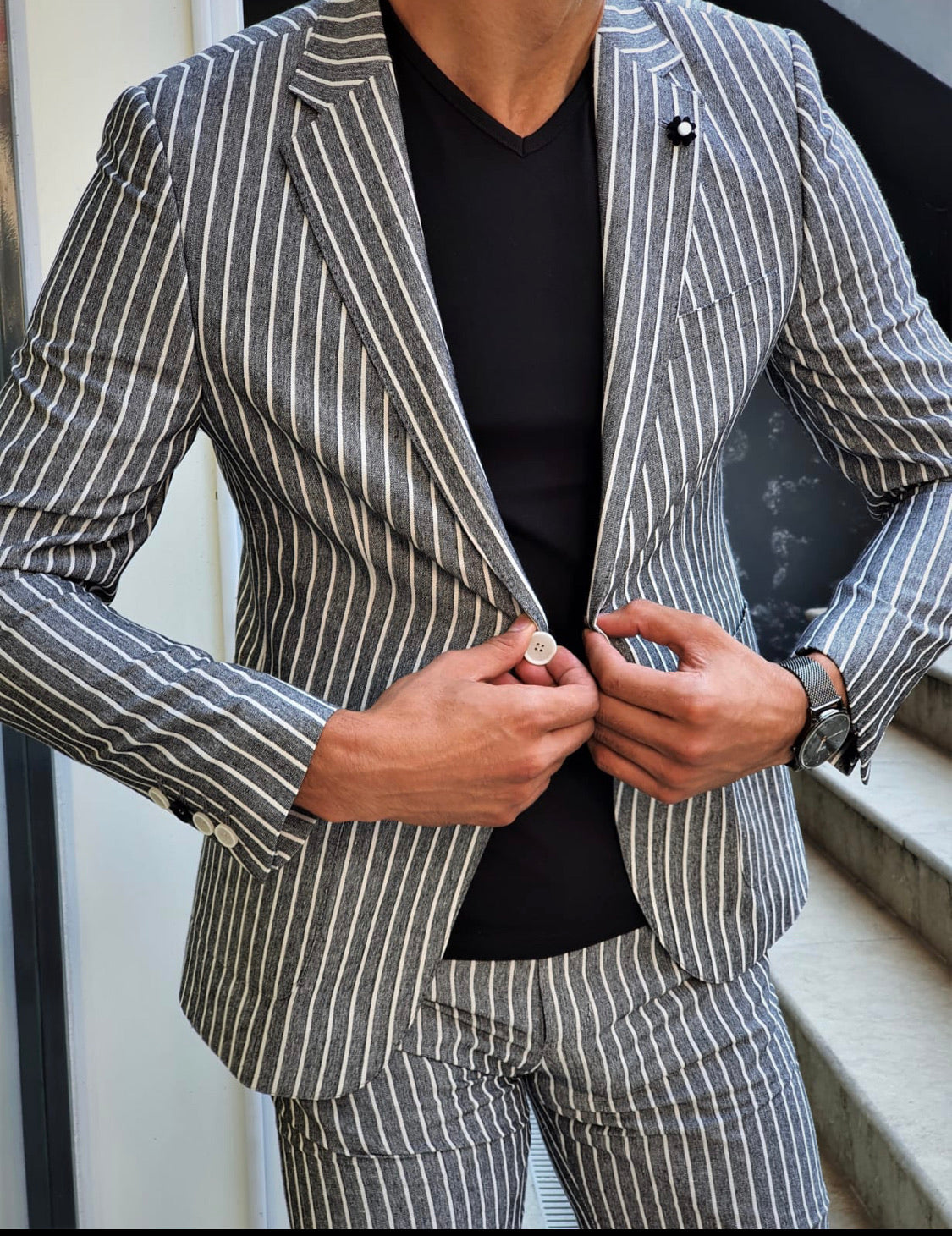 Verno Black Slim Fit Striped Blazer-baagr.myshopify.com-blazers-BOJONI