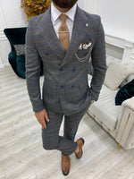 Load image into Gallery viewer, Rosario Dark Gray Slim Fit Double Breasted Plaid Suit-baagr.myshopify.com-1-BOJONI
