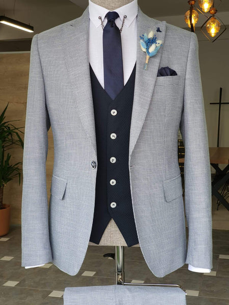 Boston Gray Slim Fit Peak Lapel Suit | BOJONI