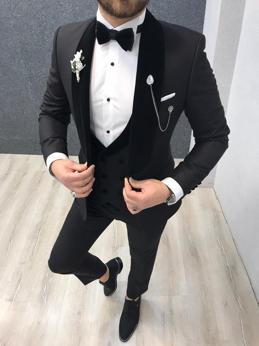 Nova Slim Fit Velvet Black Tuxedo | BOJONI