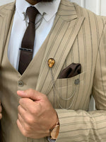 Load image into Gallery viewer, Lambrusco Cream Slim Fit Peak Lapel Striped Suit-baagr.myshopify.com-1-BOJONI
