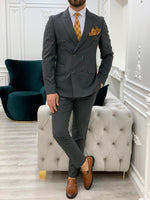 Load image into Gallery viewer, Furino Gray Slim Fit Double Breasted Pinstripe Suit-baagr.myshopify.com-1-BOJONI
