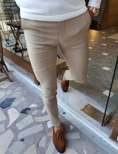 Fonzaso Beige Slim Fit Pants | BOJONI