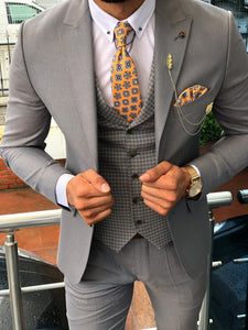 Slim-Fit Pattered Suit Vest Gray-baagr.myshopify.com-suit-BOJONI