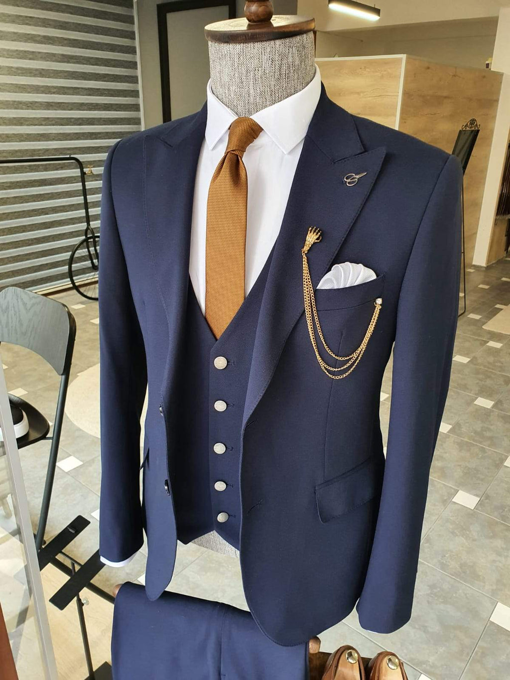 Boston Navy Blue Slim Fit Cotton Suit-baagr.myshopify.com-suit-BOJONI