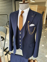 Load image into Gallery viewer, Boston Navy Blue Slim Fit Cotton Suit-baagr.myshopify.com-suit-BOJONI
