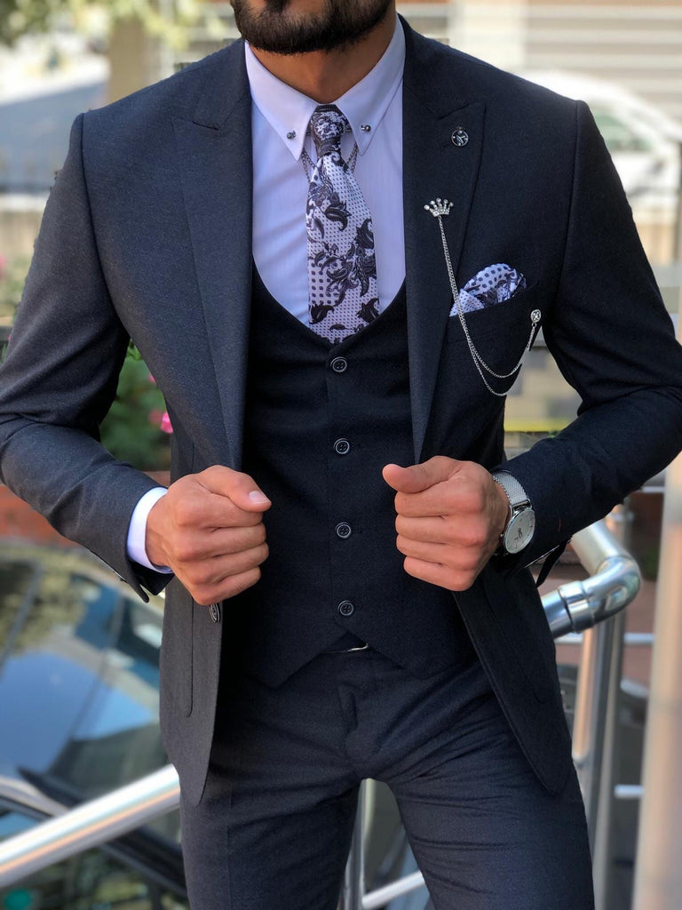 Mikki Slim-Fit Patterned Suit in Blue | BOJONI