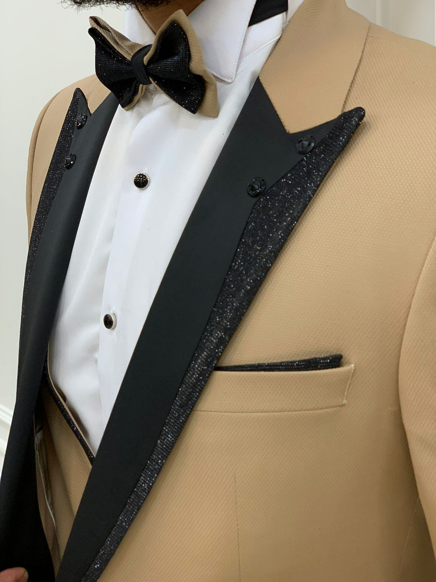 Fettachi Gold Slim Fit Peak Lapel Tuxedo | BOJONI