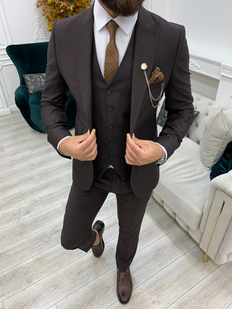 Vince Coffee Slim Fit Peak Lapel Suit | BOJONI