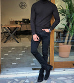 Load image into Gallery viewer, Bloom Black Slim Fit Turtleneck Sweater-baagr.myshopify.com-sweatshirts-BOJONI

