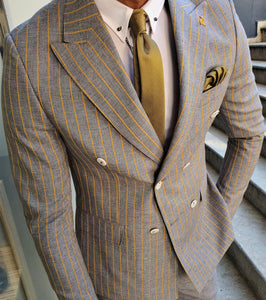 Bojoni Yellow Slim Fit Pinstripe Double Breasted Suit-baagr.myshopify.com-suit-BOJONI
