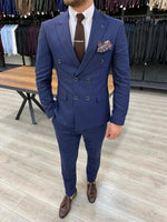 Load image into Gallery viewer, Zapali Navy Blue Double Breasted Slim Fit  Suit-baagr.myshopify.com-1-BOJONI
