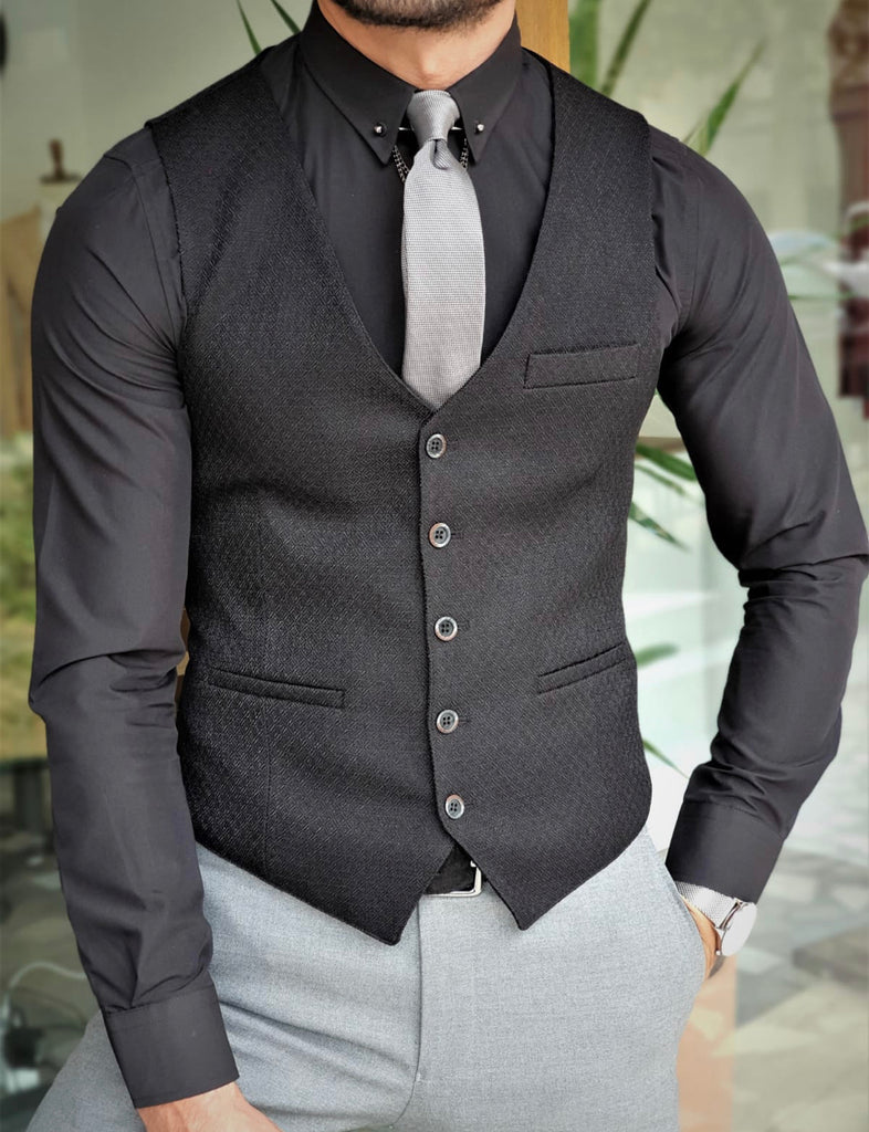 Garuzo Black Slim Fit Vest | BOJONI