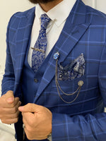 Load image into Gallery viewer, Argeli Sax Plaid Slim Fit Suit-baagr.myshopify.com-1-BOJONI
