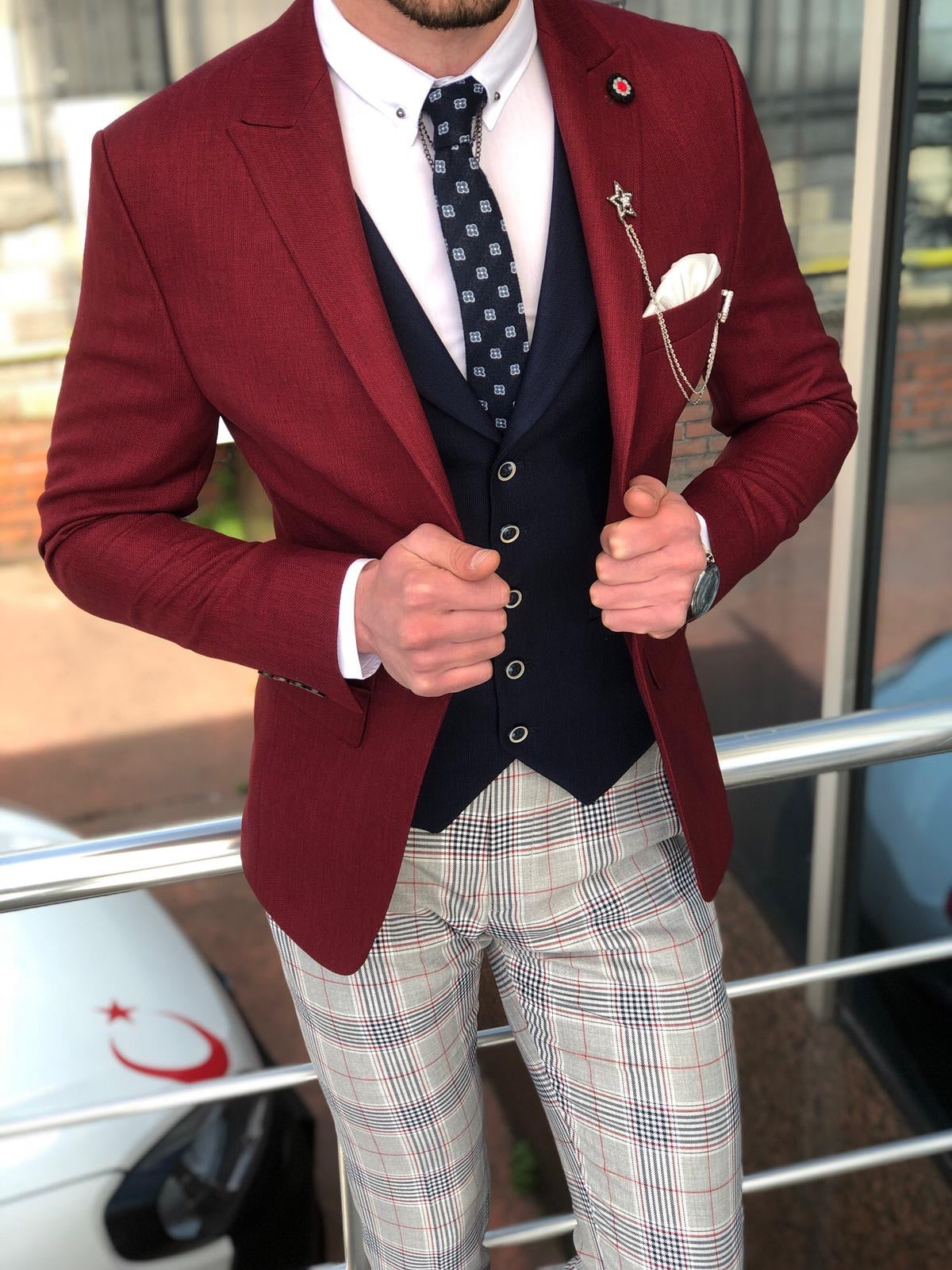 Fendis Slim-Fit Suit Vest Red | BOJONI