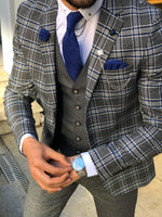Load image into Gallery viewer, Macr Slim-Fit Plaid Suit Vest Sax-baagr.myshopify.com-suit-BOJONI
