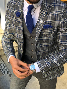 Macr Slim-Fit Plaid Suit Vest Sax-baagr.myshopify.com-suit-BOJONI
