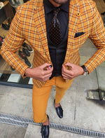Load image into Gallery viewer, Tommy Mustard Slim Fit Plaid Suit-baagr.myshopify.com-suit-BOJONI
