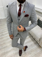 Load image into Gallery viewer, Lambrusco Dark Gray Slim Fit Peak Lapel Striped Suit-baagr.myshopify.com-1-BOJONI
