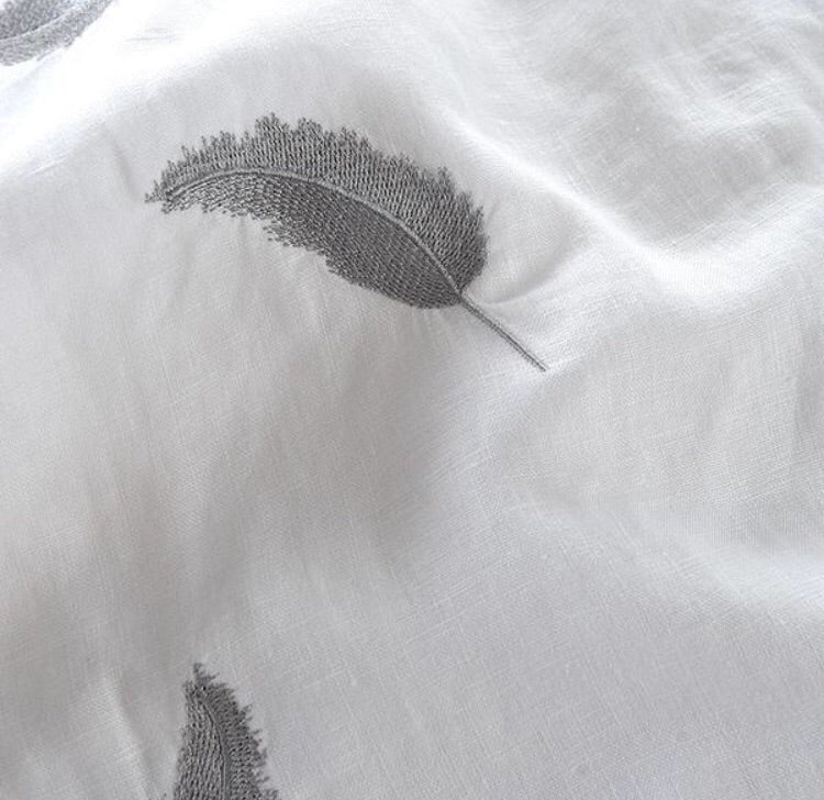 Embroidered Feather Linen T-Shirt (2 colors)-baagr.myshopify.com-T-shirt-BOJONI