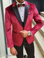 Load image into Gallery viewer, Nocelli Red Slim Fit Peak Lapel Velvet Tuxedo-baagr.myshopify.com-suit-BOJONI
