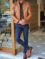 Load image into Gallery viewer, Forenzax Camel Slim Fit Leather Coat-baagr.myshopify.com-Jacket-BOJONI
