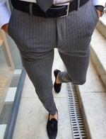 Load image into Gallery viewer, Oakland Anthracite Slim Fit Pinstripe Pants-baagr.myshopify.com-Pants-BOJONI
