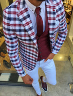 Load image into Gallery viewer, Skyesville Red Slim Fit Plaid Suit-baagr.myshopify.com-suit-BOJONI
