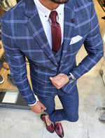 Load image into Gallery viewer, New Bern Indigo Slim Fit Check Plaid Suit-baagr.myshopify.com-suit-BOJONI
