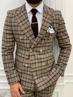 Load image into Gallery viewer, Vince Brown Slim Fit Double Breasted Plaid Suit-baagr.myshopify.com-1-BOJONI
