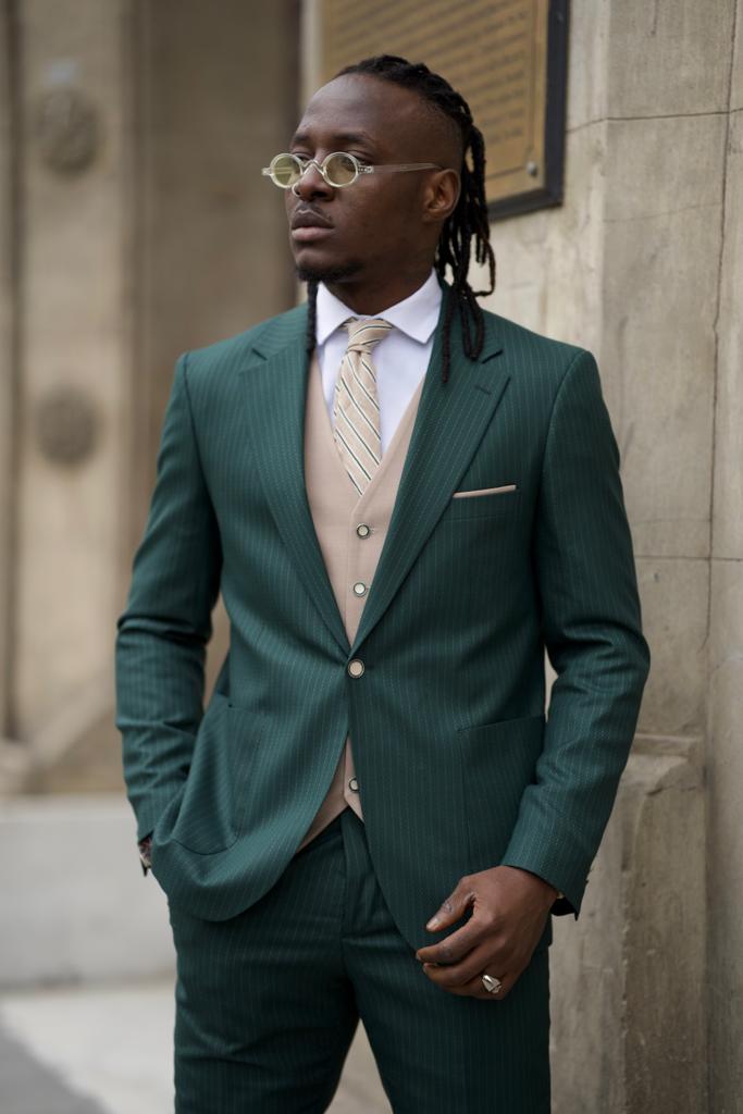 Bojoni Shagori Slim Fit Striped Green Suit | BOJONI Bojoni Shagori Slim Fit Striped Green Suit | BOJONI