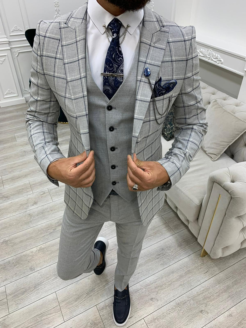 Argeli Dark Gray Plaid Slim Fit Suit-baagr.myshopify.com-1-BOJONI