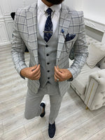 Load image into Gallery viewer, Argeli Dark Gray Plaid Slim Fit Suit-baagr.myshopify.com-1-BOJONI
