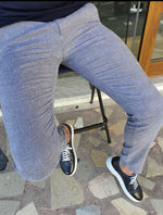 Load image into Gallery viewer, Vicenza Navy Blue Slim Fit Plaid Cotton Pants-baagr.myshopify.com-Pants-BOJONI
