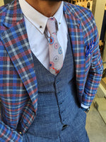 Load image into Gallery viewer, Caravajo Navy Blue Slim Fit Plaid Check Suit-baagr.myshopify.com-suit-BOJONI
