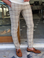 Load image into Gallery viewer, Vicenza Brown Slim Fit Plaid Pants-baagr.myshopify.com-Pants-BOJONI
