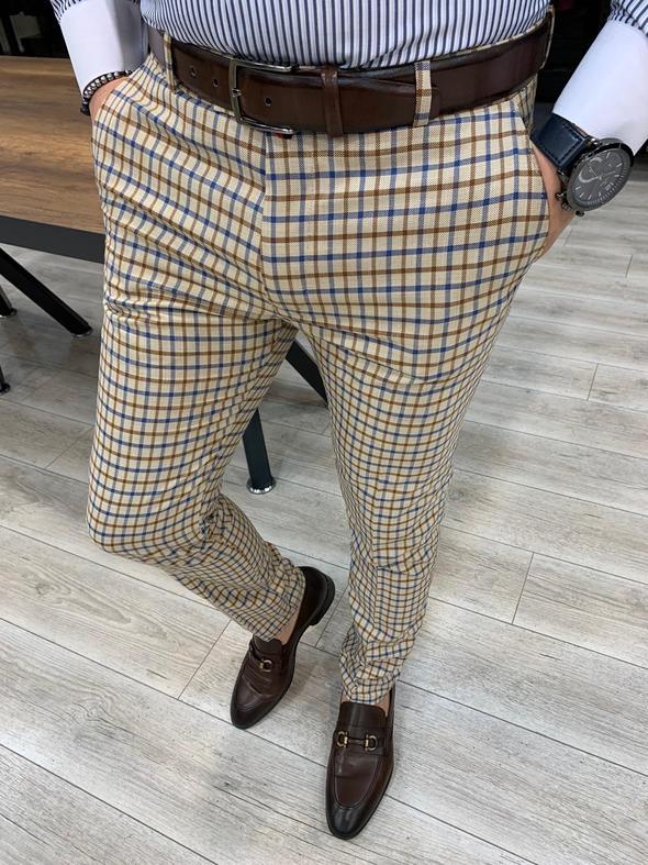 Lendfield Cream Plaid Slim Pants-baagr.myshopify.com-Pants-BOJONI