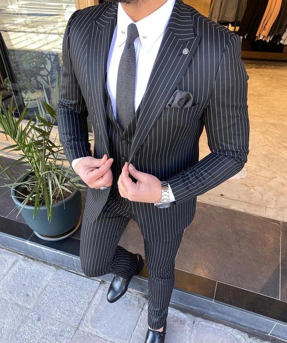 Fenichi Black Stripped Slim Fit Suit | BOJONI