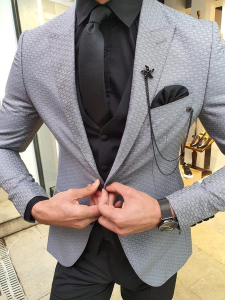 Novak Gray Slim Fit Patterned Suit | BOJONI