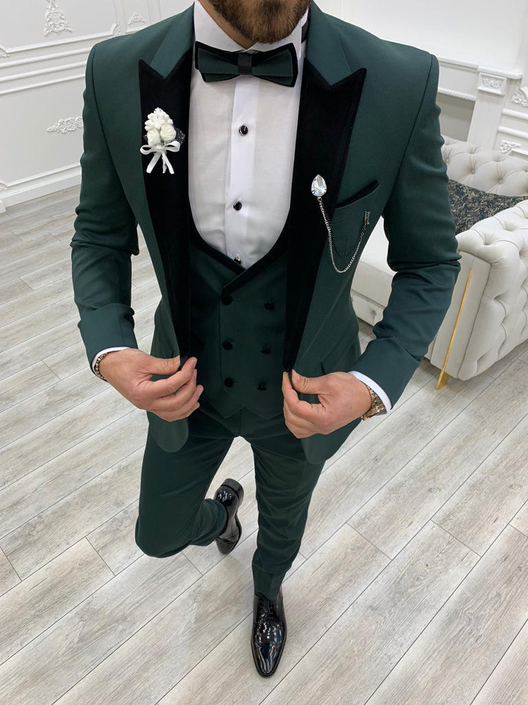 Partoni Royal Green Velvet Slim Fit Tuxedo | BOJONI