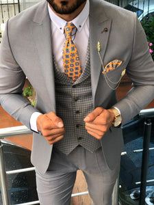 Slim-Fit Pattered Suit Vest Gray-baagr.myshopify.com-suit-BOJONI