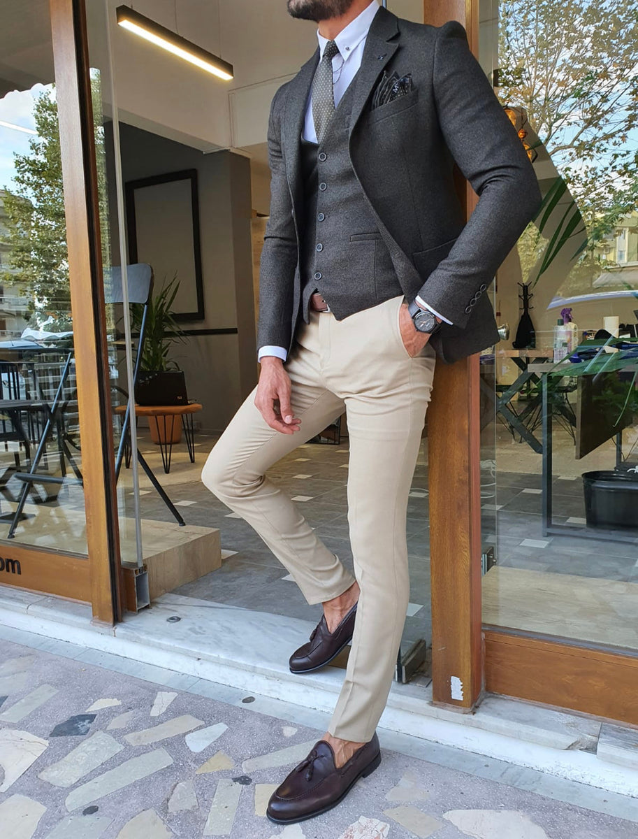 Daroni Khaki Slim Fit Suit | BOJONI